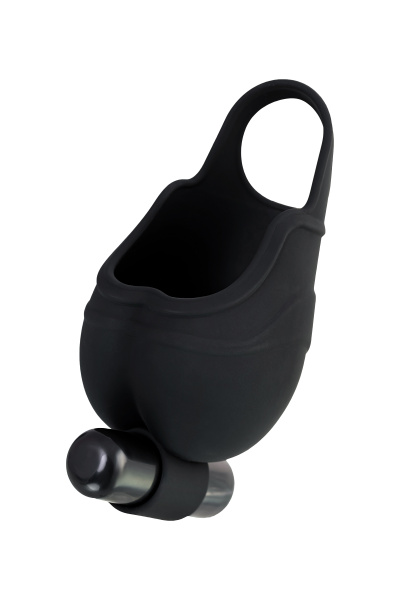 Чехол для мошонки  EROTIST ATTRACTION с эрекционным кольцом и вибрацией, черный, 6,5 см